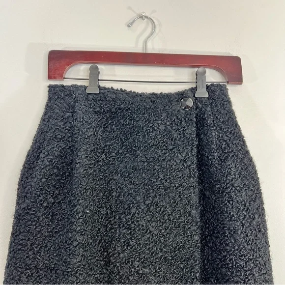 Vintage 50s 60s bespoke black wool boucle astrakhan style wrap pencil midi skirt - Picture 6 of 13